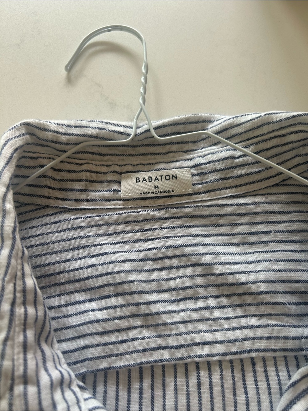Aritzia Babaton Navy & White Striped Button-Down Shirt